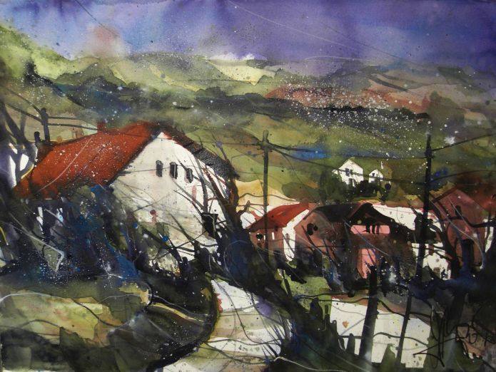Landschaft (um die Ahr) Watercolor 56/76 cm, Andreas Mattern,2015