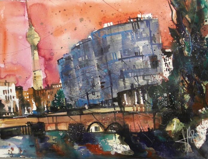 Trias Tower Berlin, Watercolor 56/76 cm, Andreas Mattern, 2015