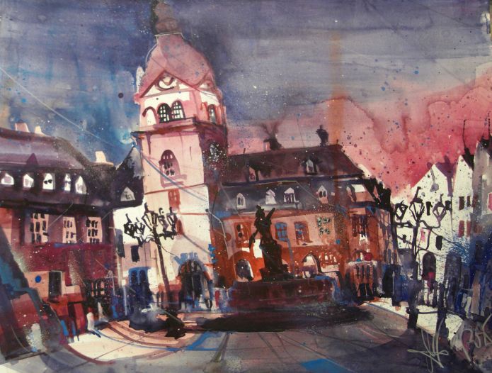 Weilburg, Altes Rathaus, Watercolor 56/76 cm, Andreas Mattern, 2015